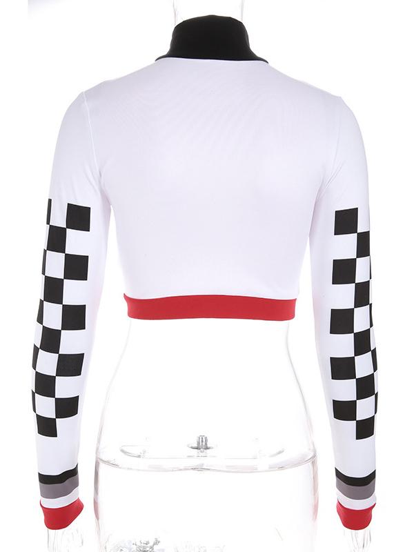 Plaid Printed Zipper Casual Tees