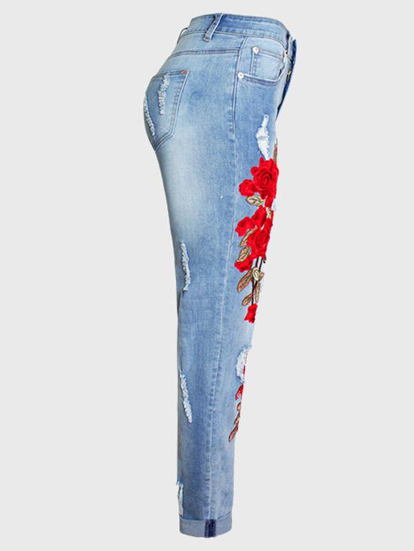 Pretty Embroidered Jean Pants Bottoms