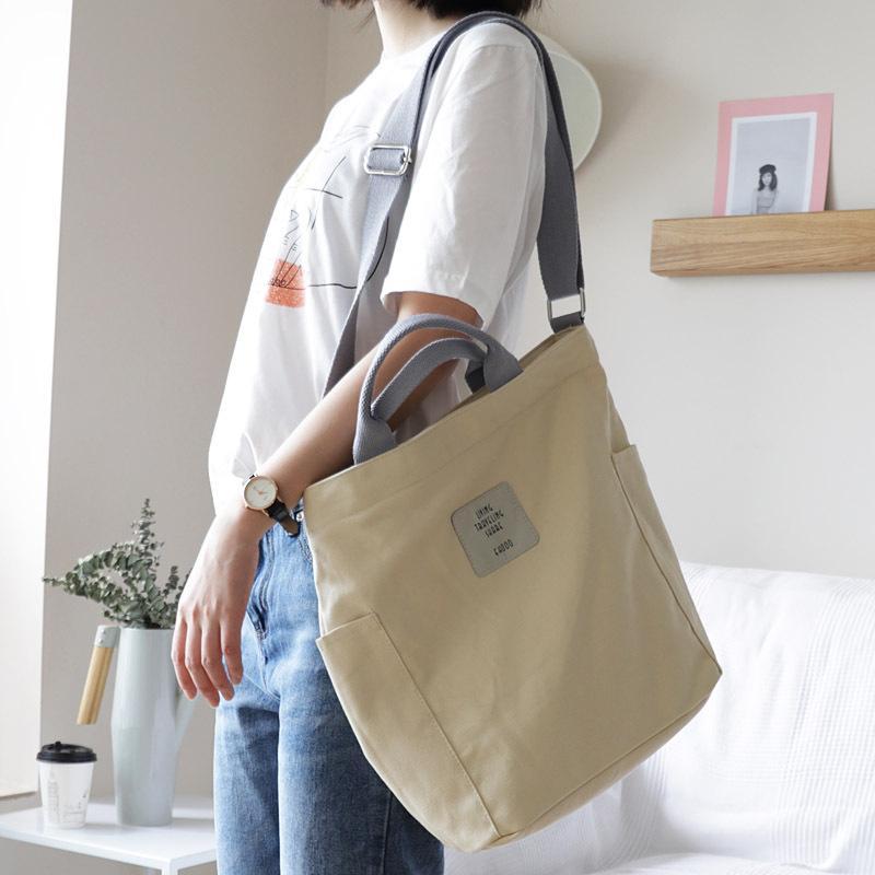 Casual Patchwork Large Canvas Shoulder Bag