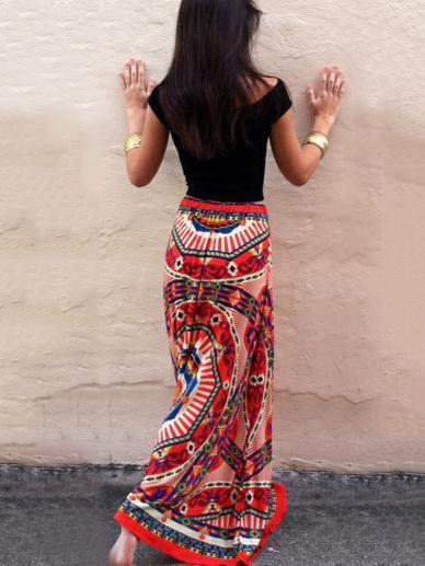 Bohemia Floral-printed Long Skirt Bottoms