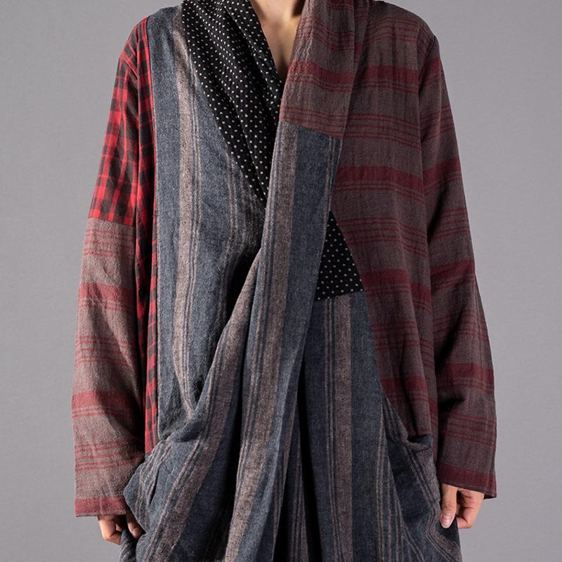 Stripe Plaid Dot Split Hem Retro Dress