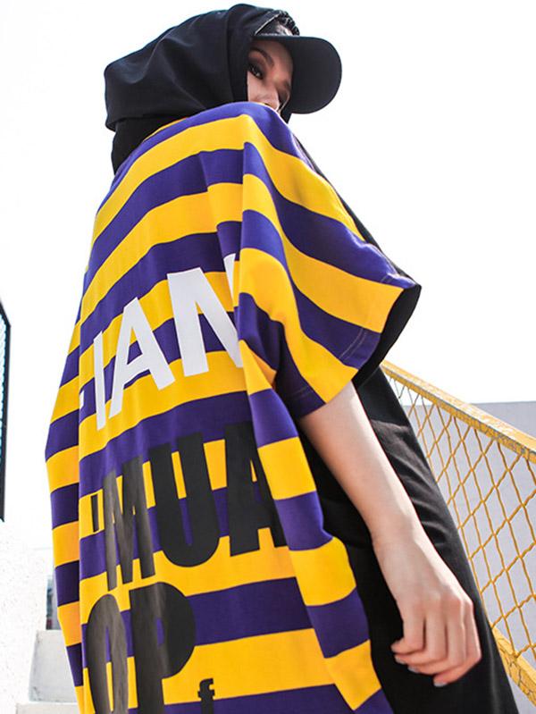 Striped Printed Loose Hoodies Dress