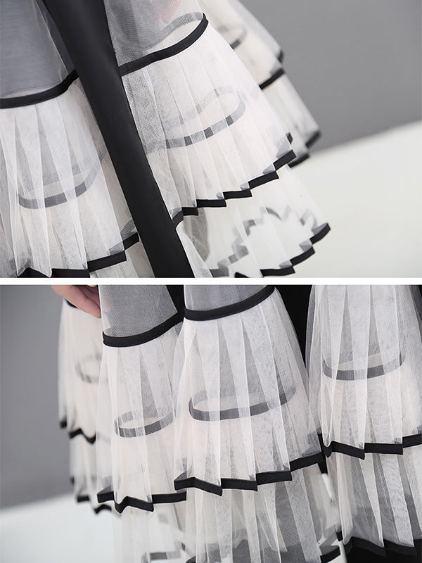 Loose Stitching Mesh Lapel Dress