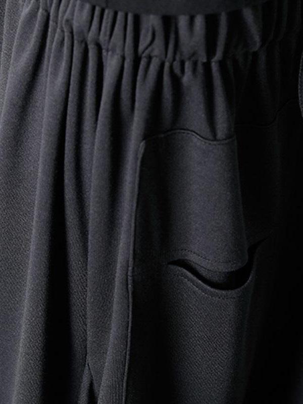 Loose Black Cropped A-line Split-joint Pants