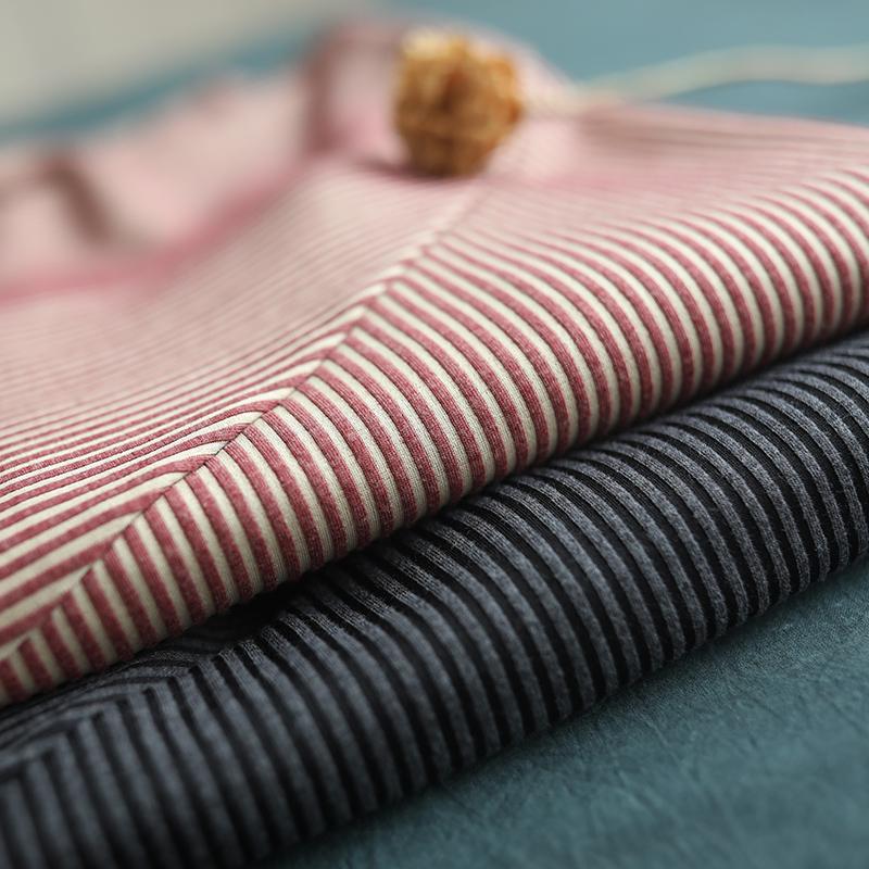 Buykud Long Sleeve Half Turtleneck Striped Blouse