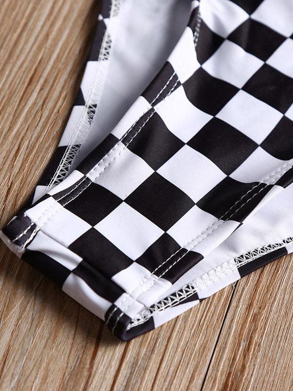 Plaid Strapless Lace-up Bikini Swimsuit