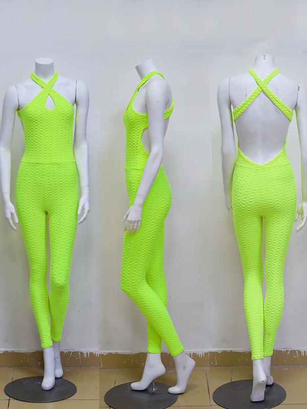 Solid Backless Wrap Yoga Jumpsuits
