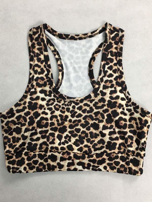 Leopard Printed Sports Vest Top And Leggings