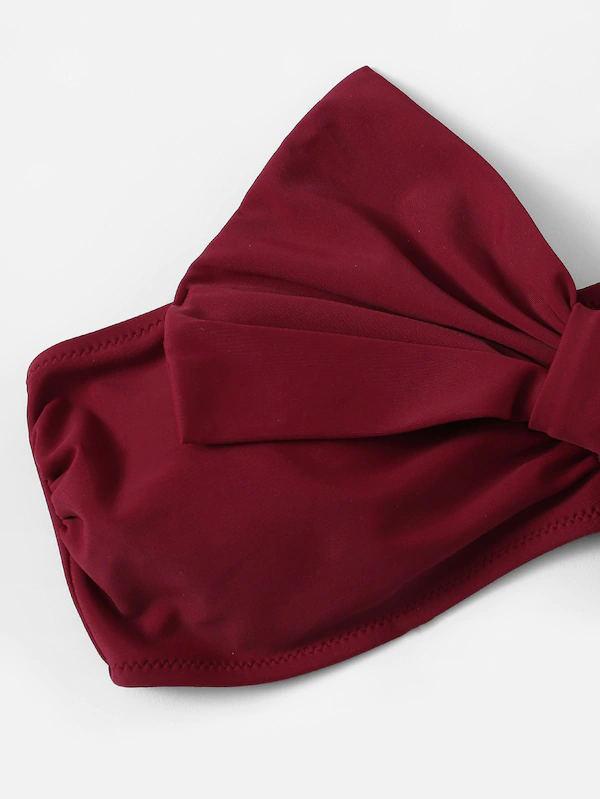 Floral-Print Bowknot Bandeau Split Bikini Swimsuit