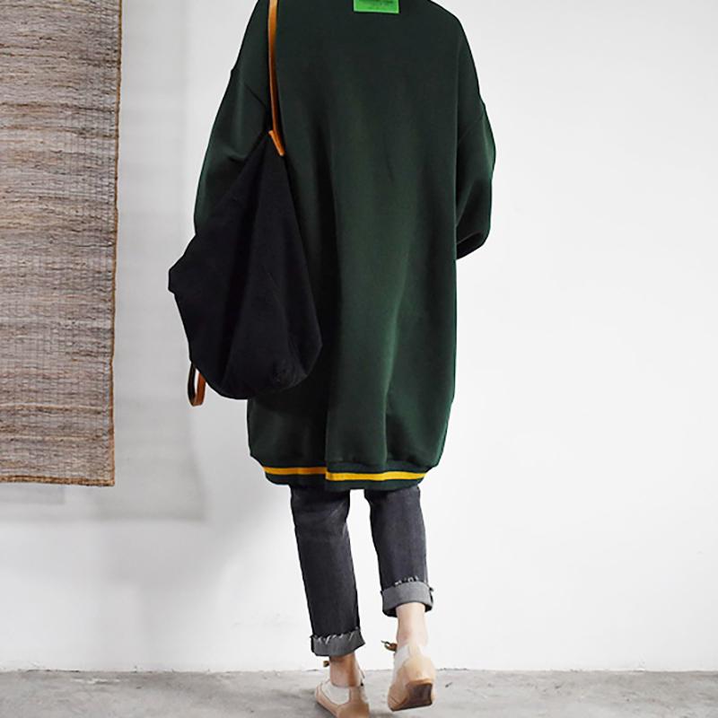 Buykud Casual Loose Pullover Solid Color O-neck Dress