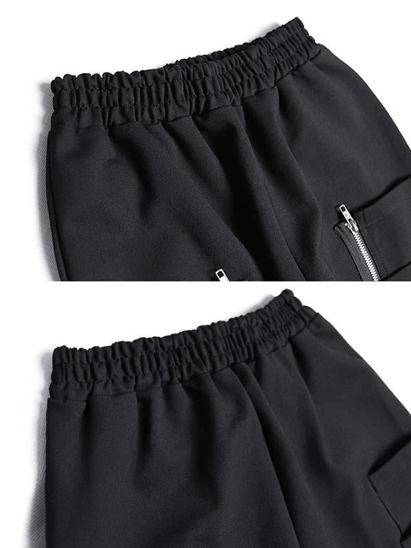 Loose Solid Pocket Zipper Overall Pants