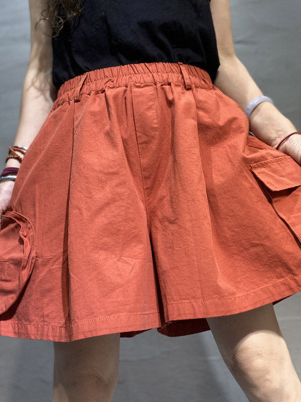 Casual With Pocket Solid Color Wide Leg Shorts