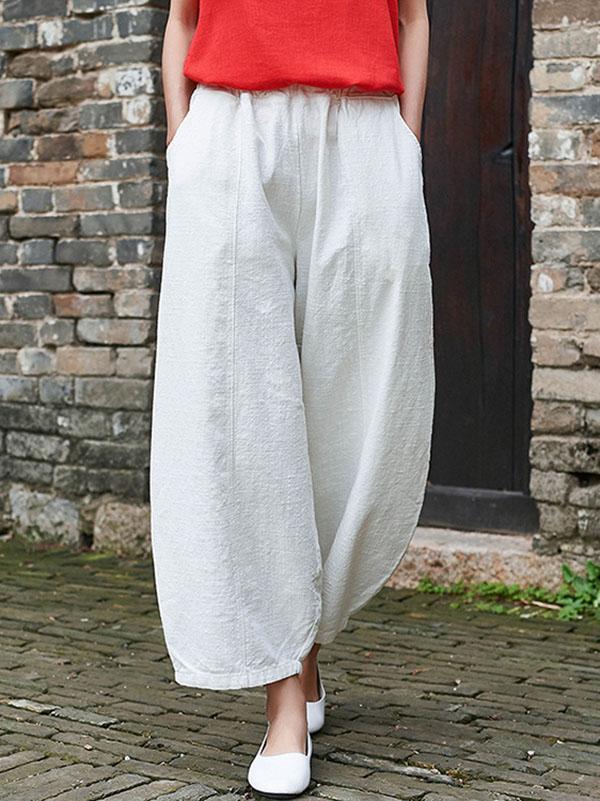 Loose Ramie Cotton Wide-leg Pants
