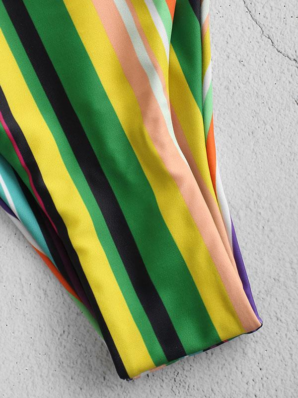 High Cut Stripes Bandeau Bikinis Swimwear