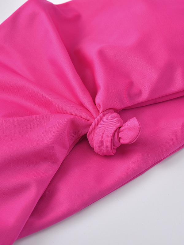 Solid Color Bandeau Split Bikini Swimsuit