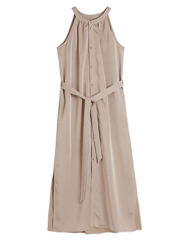 Solid V-neck Sleeveless Dress