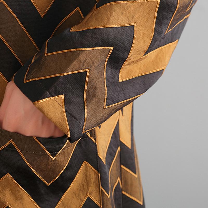 Buykud Wavy Pattern Casual Autumn Loose Trench Coat