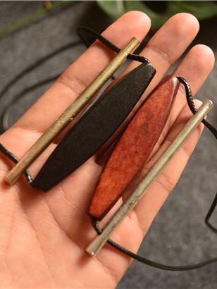 Simple Alloy Wood Oval Necklace