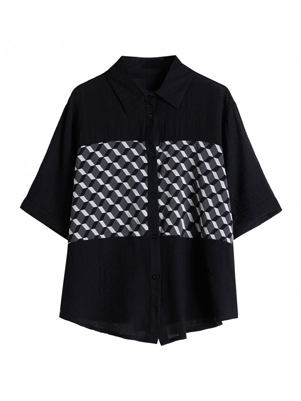 Original Contrast Color Printed Blouse