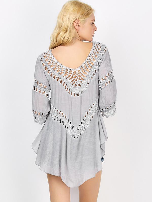 Plain Crochet Hollow Cover-Ups Swimwear
