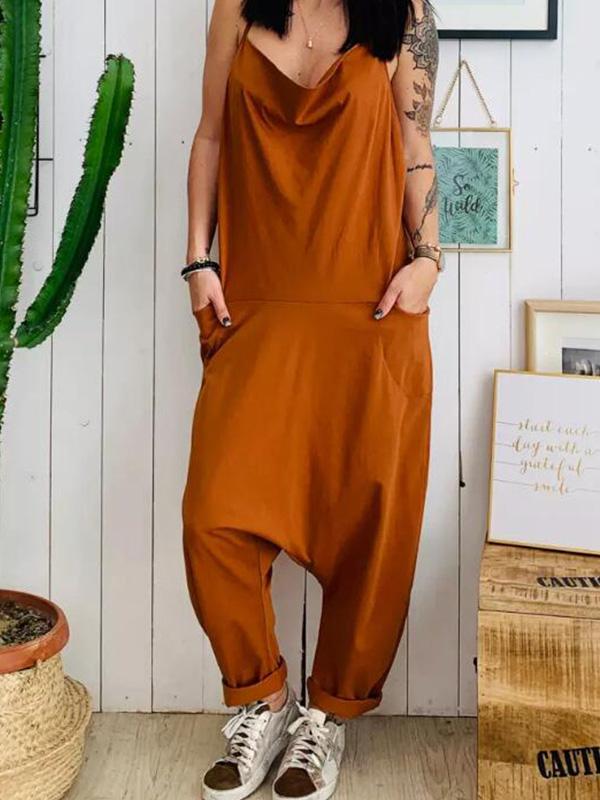 Plus Size Pocket Spaghetti-neck Jumpsuits Bottoms