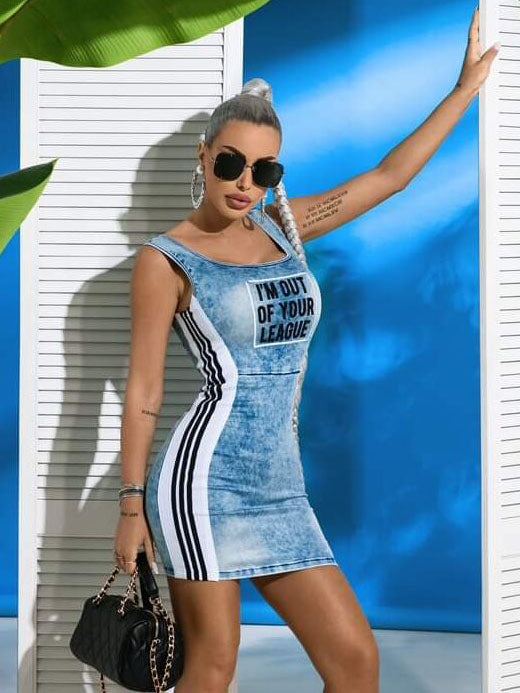 Denim Print Sleeveless Mini Dress