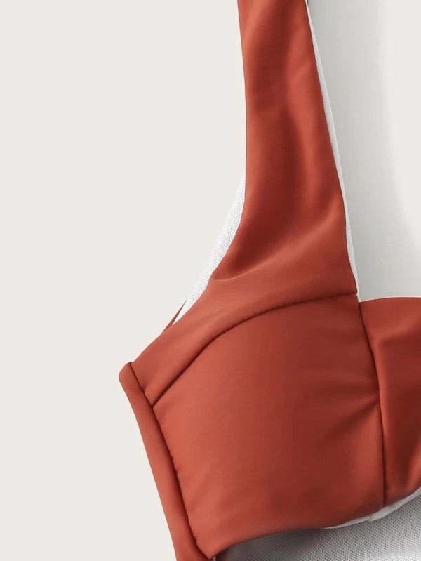Solid Color Bandage Split Bikini Swimsuit