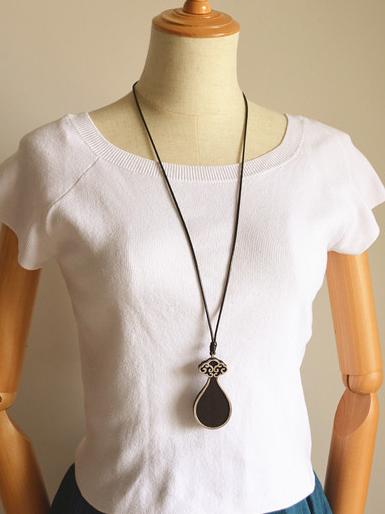 Drop Pendant Black Wood Necklace