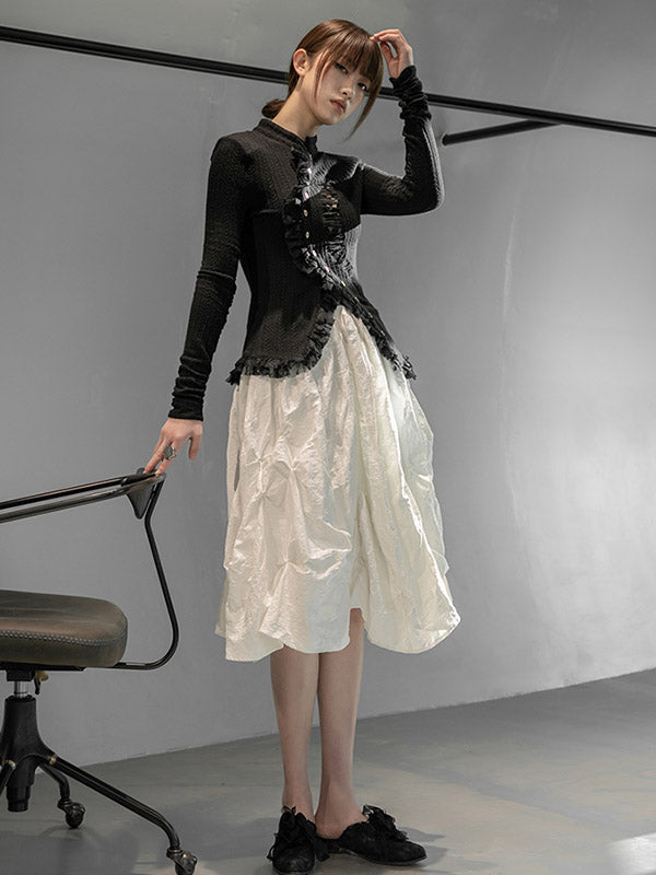 Original Pleats Solid Color A-Line Skirt
