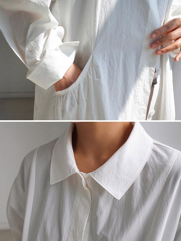 Urban White Lapel Long Shirt Dress
