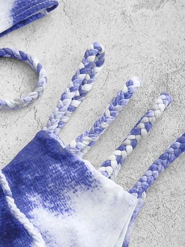 Tie-Dyed Bandage Backless Split Bikini Swimsuit