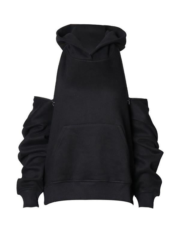 Zipper Off-The-Shoulder Two Ways To Wear Plus Velvet Hoodies&Sweatshirt