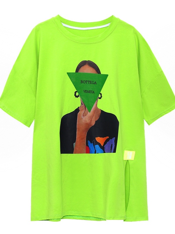 Casual Loose Printed Split-Sideshort Sleeves T-Shirts