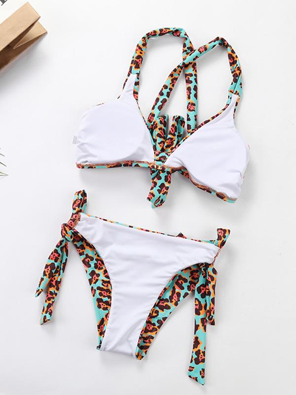 Leopard Backless Bikinis Swimwear