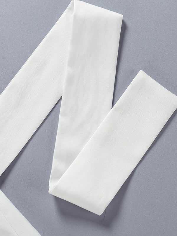 Urban White Hollow Bandage Lapel Long Sleeves Blouses