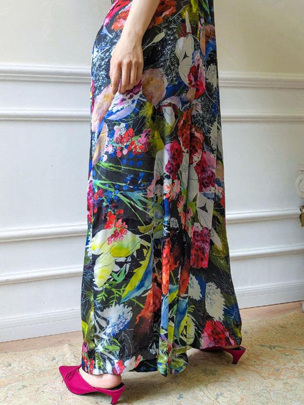 Retro Flower Printed V-neck Jumpsuit