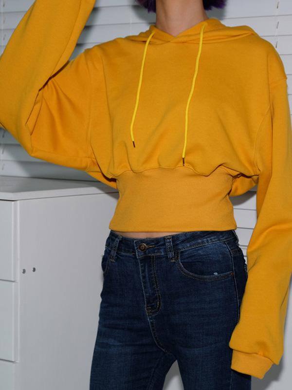 Casual Solid Loose Hoodies&Sweatshirt Tops