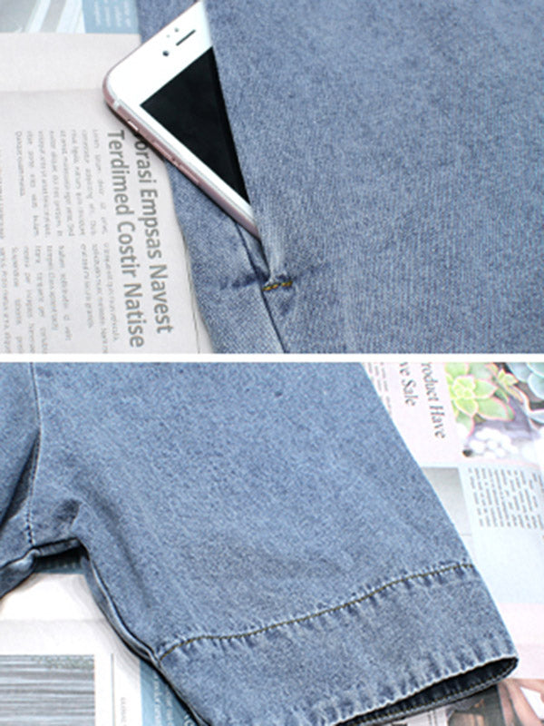Stylish Denim Blue Pleated Square-Neck Half Sleeves H-Line Mini Dress