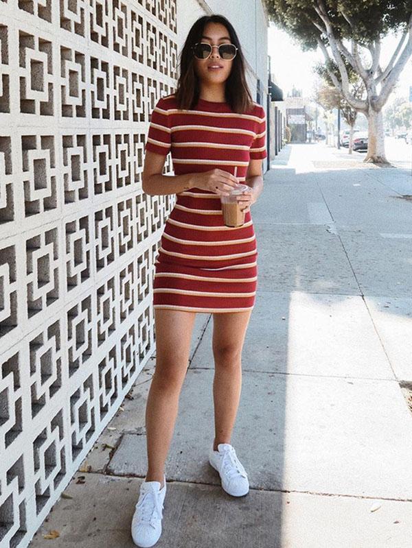 Short Sleeve Striped Mini Dress