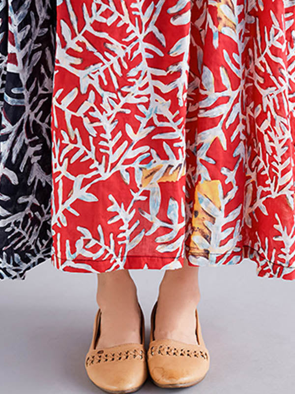 Original Printing Split-Joint Half Sleeve Midi Dress