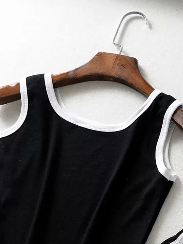 Contrast Color Sleeveless Wrap Yoga Suits