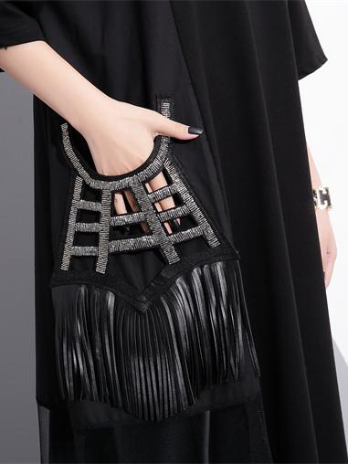 V-neck Split-joint Tasseled Shirt Midi Dresses