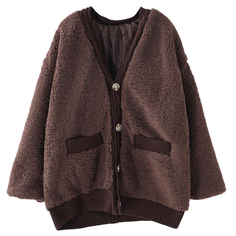 Buykud Retro Pure Color Single Breasted V-neck Coat