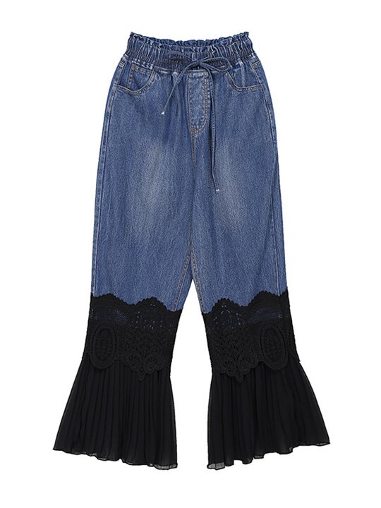 Vintage Split-Joint Lace Flared Jean Pants