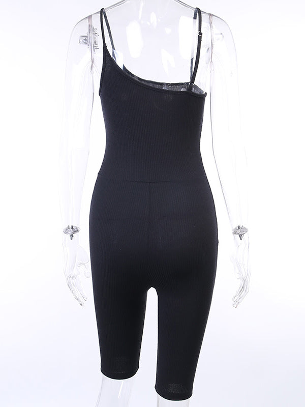 Solid Color Wrap Spaghetti-Neck Rompers