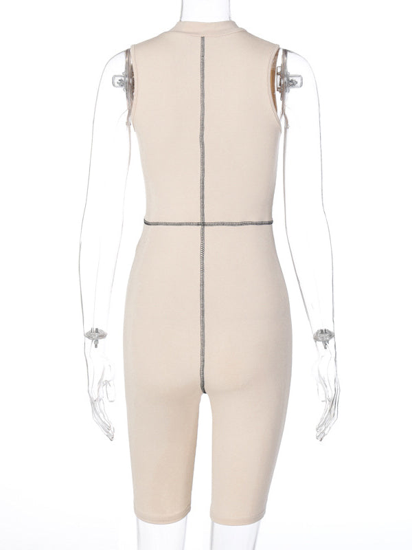 Sexy Wrap Solid Color Sleeveless Rompers