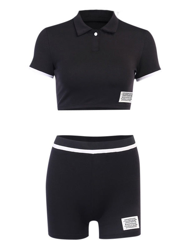 Wrap Lapel Exposed Navel Tees&Shorts Suits