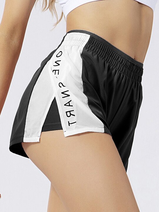 Contrast Color Loose Split-Joint False Two Sports Shorts