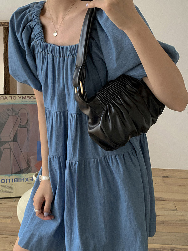 Fashion Solid Pleats Shoulder Bag