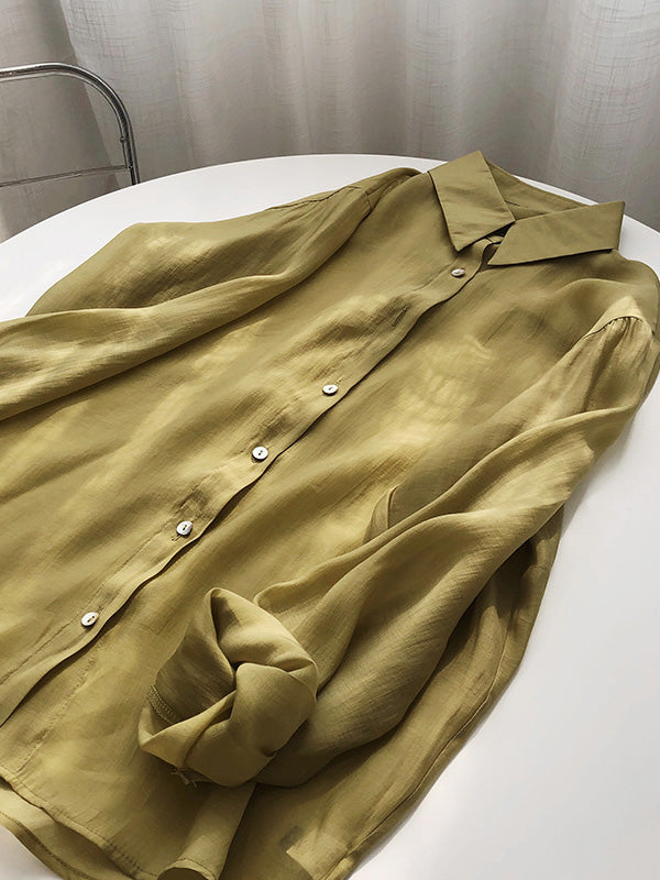 Original Sun-Protection Solid See-Through Blouse